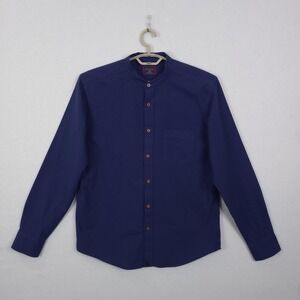 UNTUCKit Shirt Mens Large Blue Band Collar Slim Fit 100% Cotton Button Up Casual